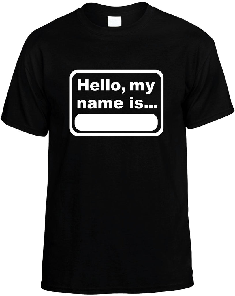hello my name is mens funny t-shirt black