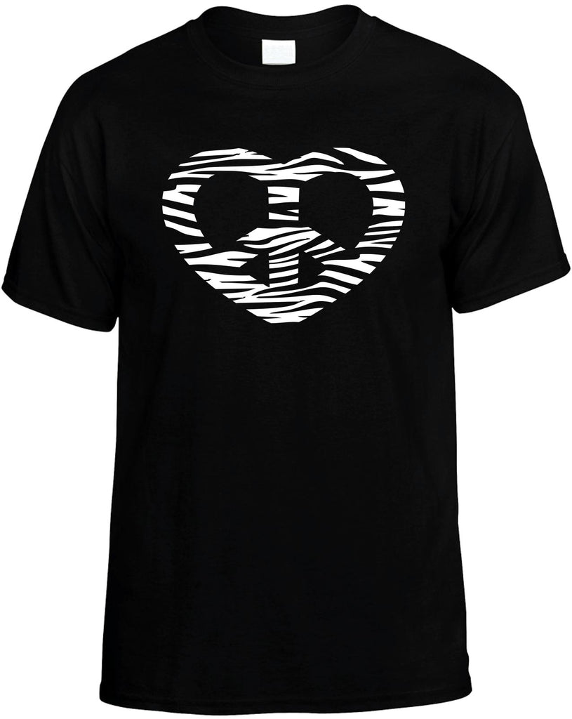 zebra peace heart heart image mens funny t-shirt black