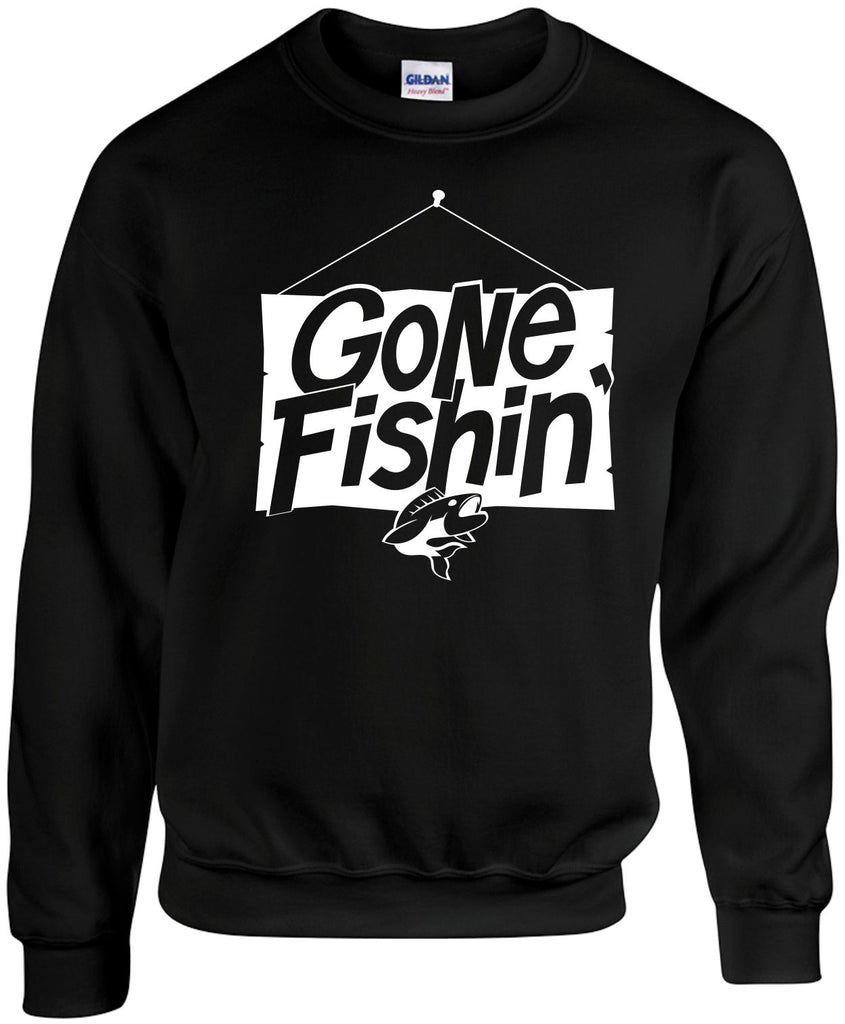 gone fishing sign with fish unisex crewneck sweatshirt black signature outlet novelty 