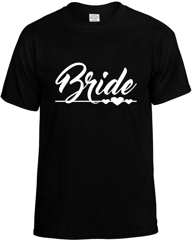 bride with three hearts wedding mens funny t-shirt black