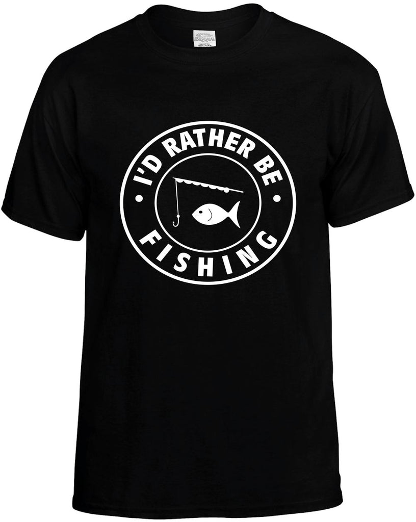 id rather be fishing round badge mens funny t-shirt black