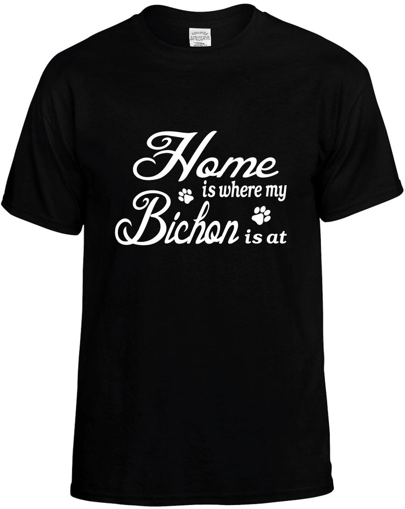 home is where my bichon is at mens funny t-shirt black