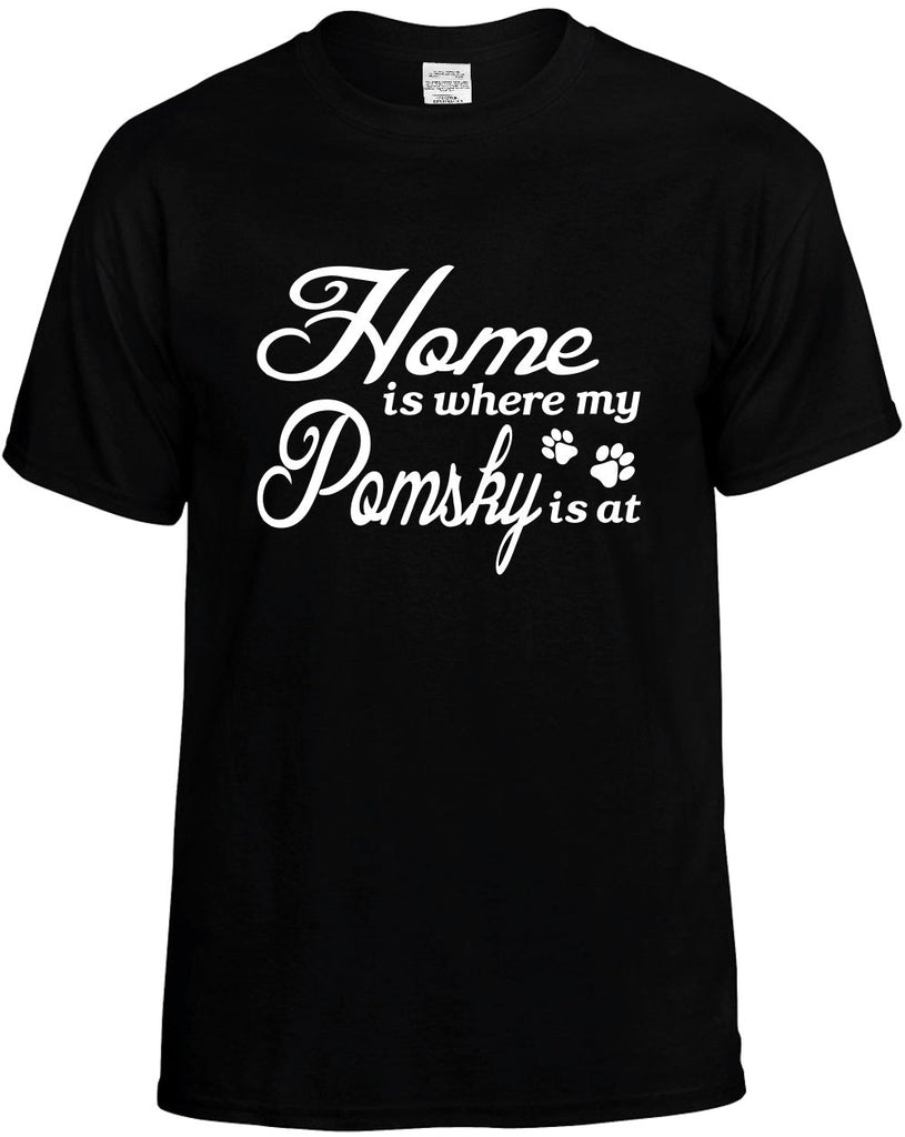 home is where my pomsky is at mens funny t-shirt black