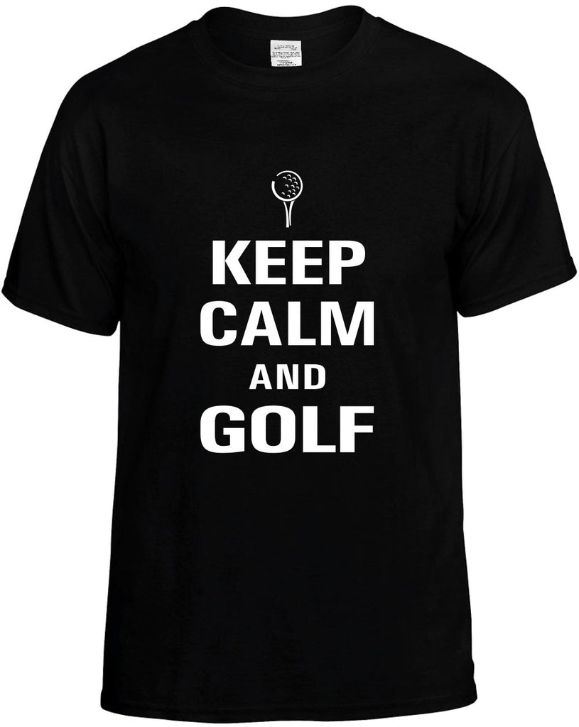 keep calm and golf mens funny t-shirt black
