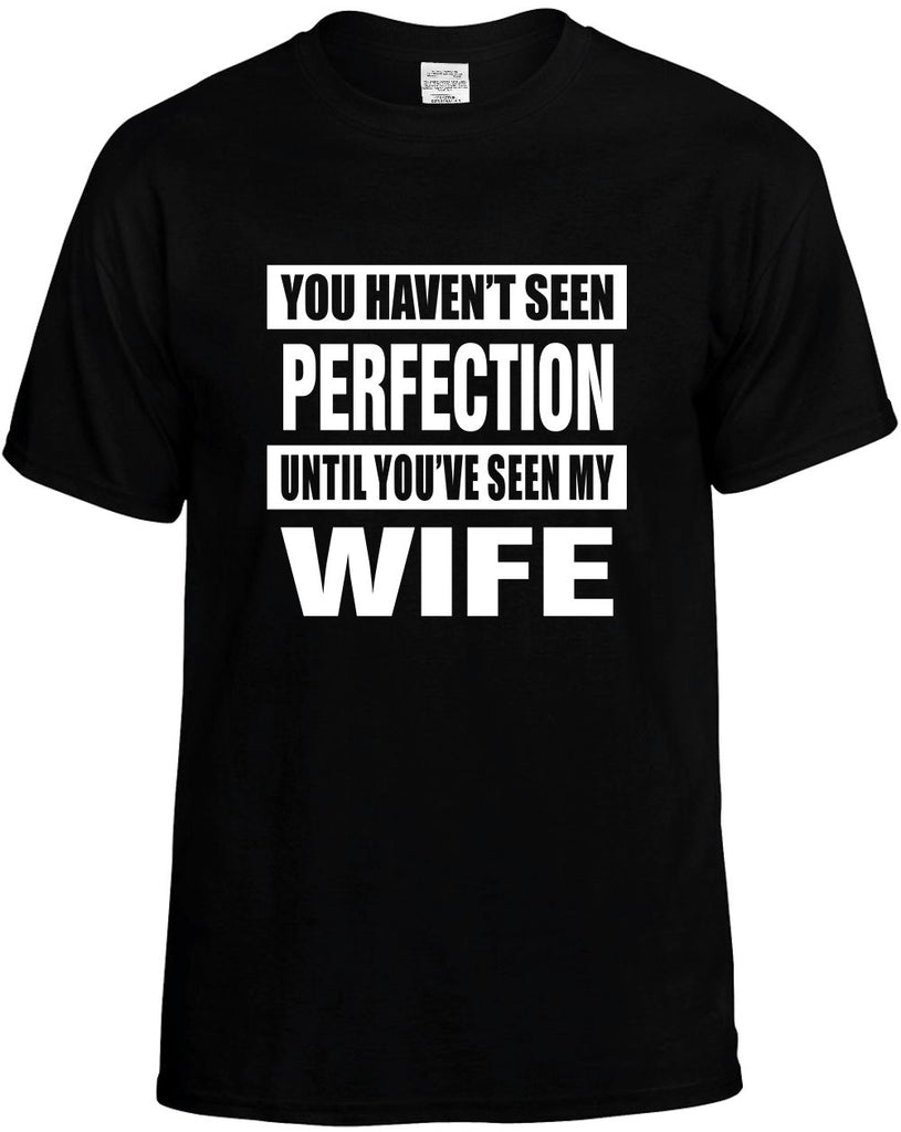 havent seen perfection my wife mens funny t-shirt black