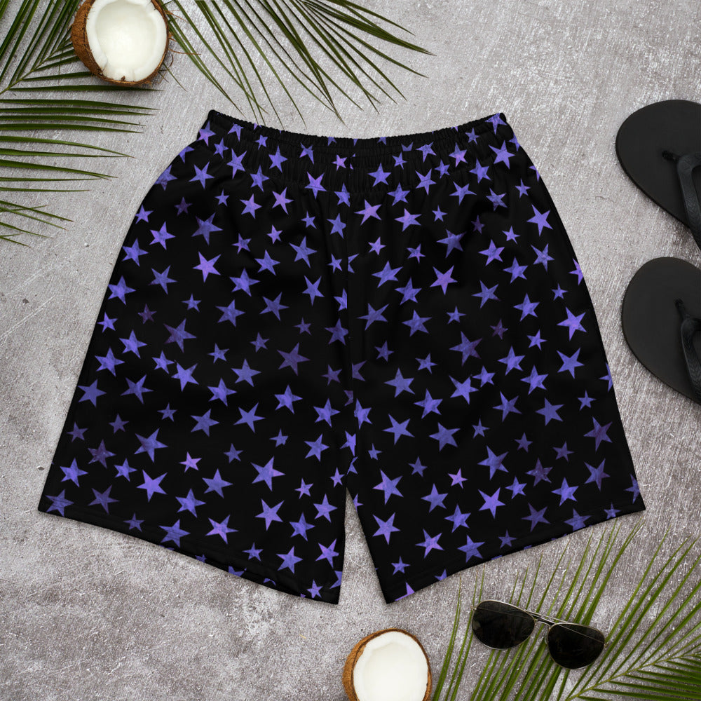Purple Stars Men's Unisex Athletic Long Shorts