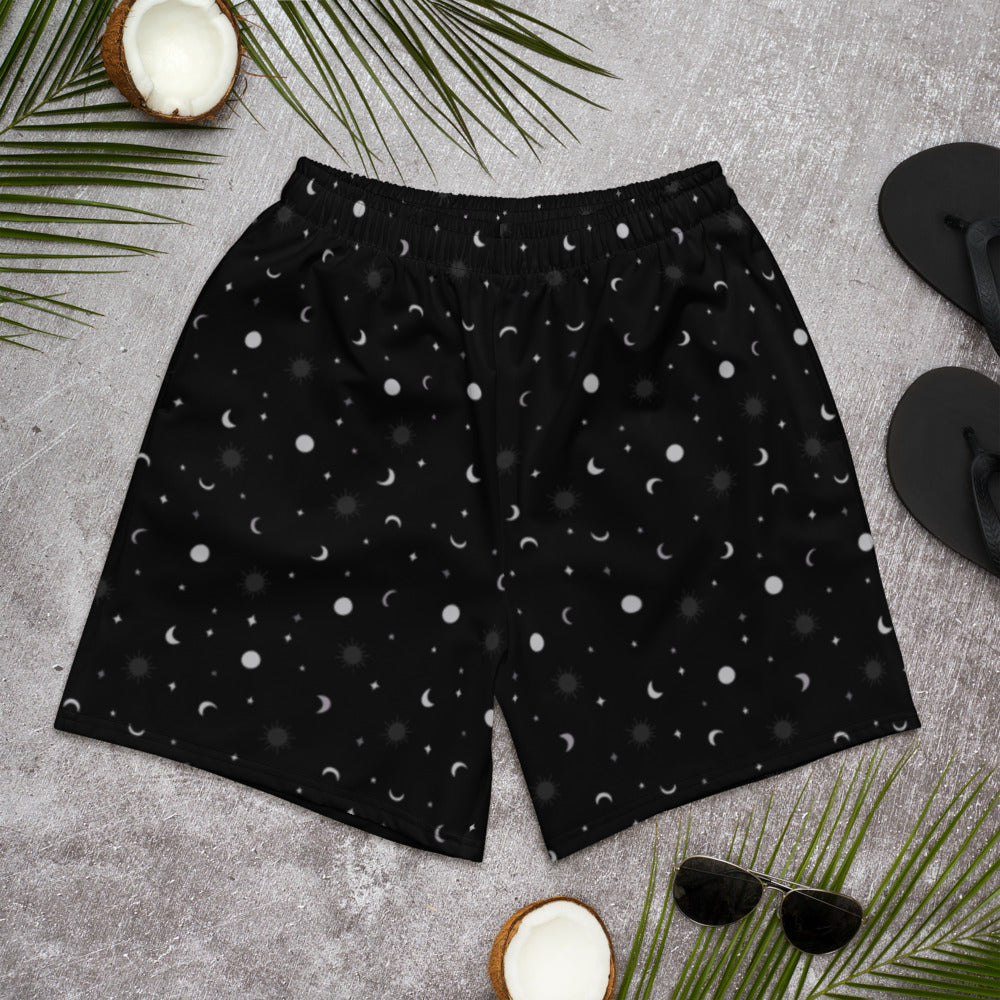 Moon and Stars Men's Athletic Long Shorts