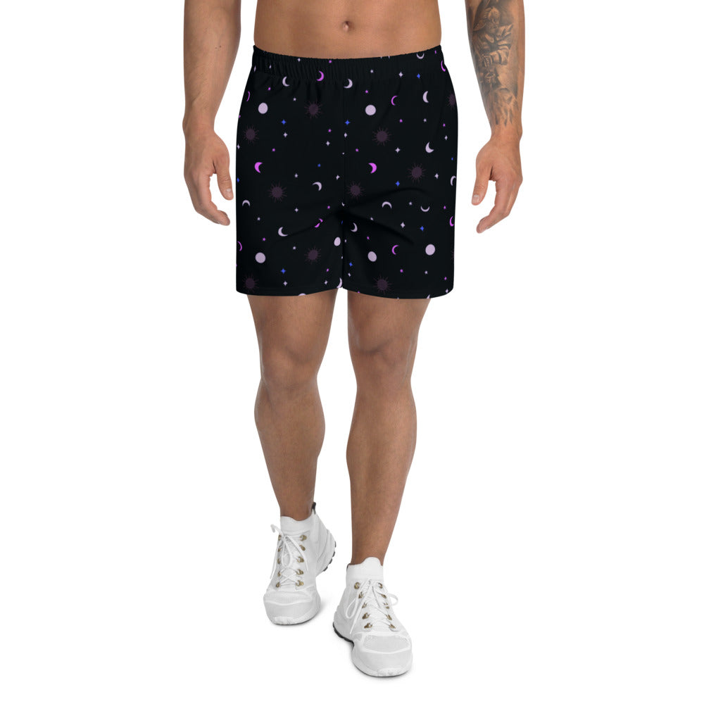 Sun, Moon, and Stars Men's Athletic Long Shorts