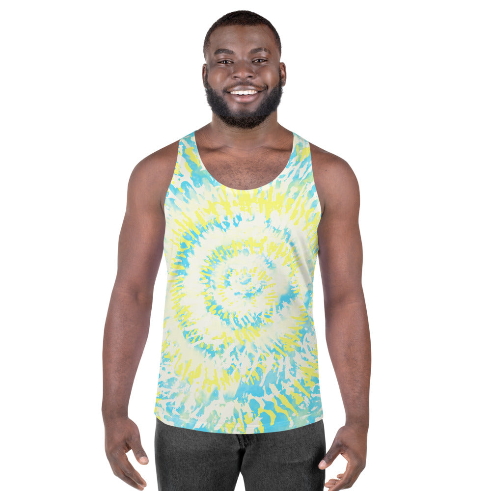 Yellow Spiral Tie Dye Unisex Tank Top