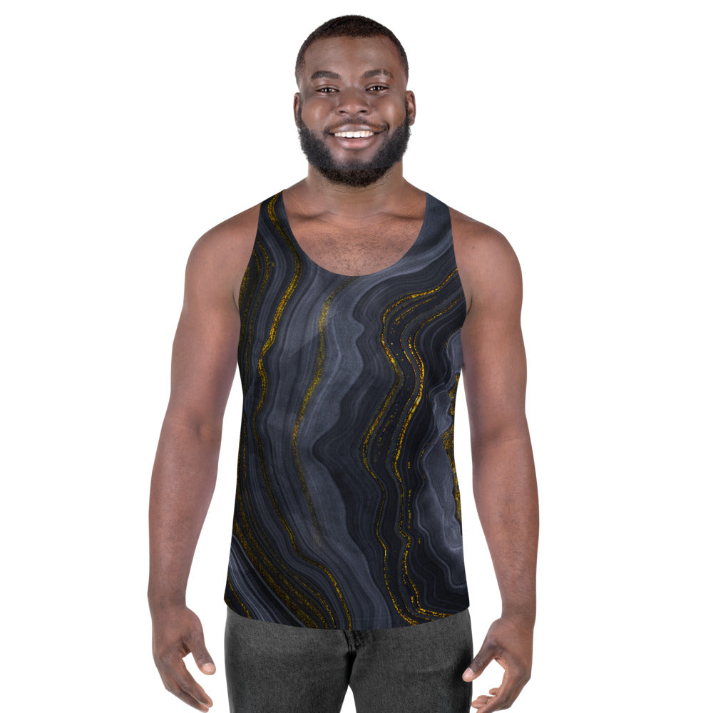 Charcoal Black Gold Geode Inspired Design Unisex Tank Top