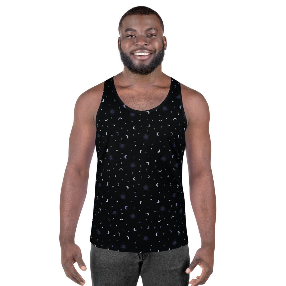 Astrology Blue Moon, Sun, and Stars Unisex Tank Top