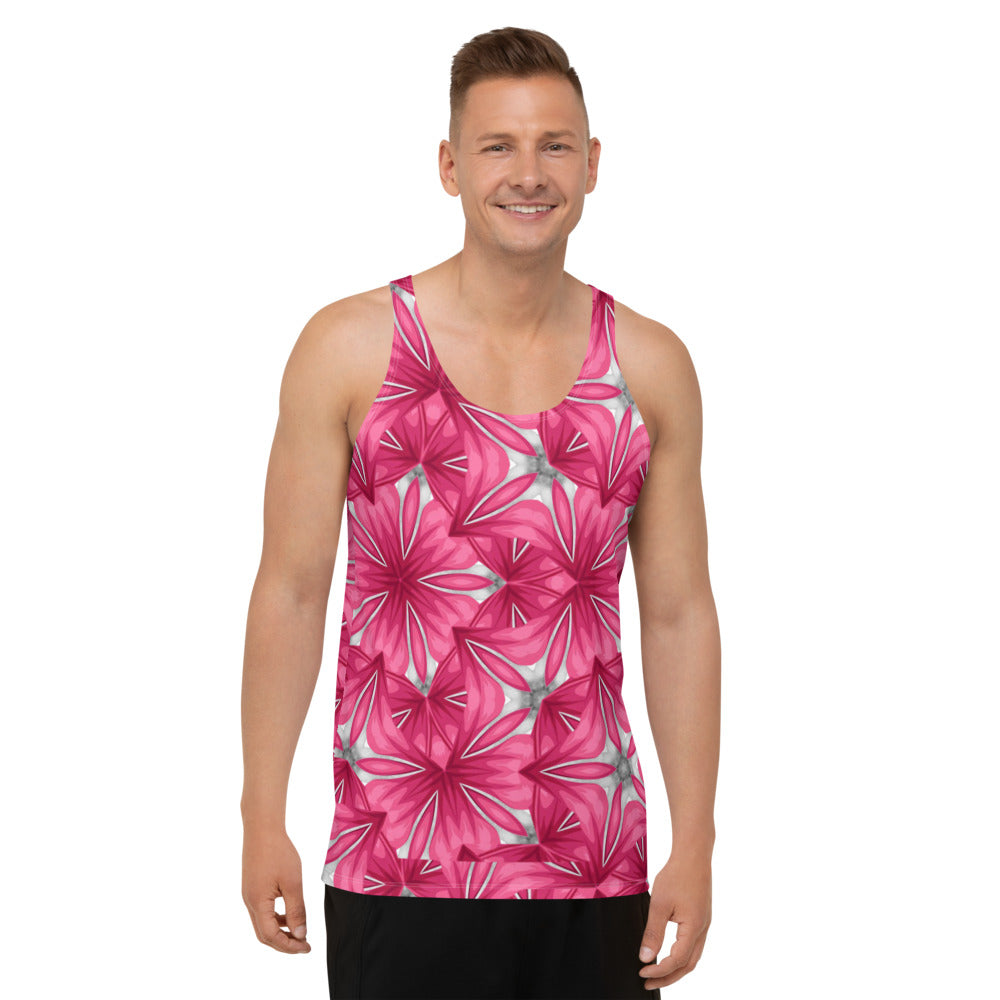 Pink Floral Geometric Design Unisex Tank Top