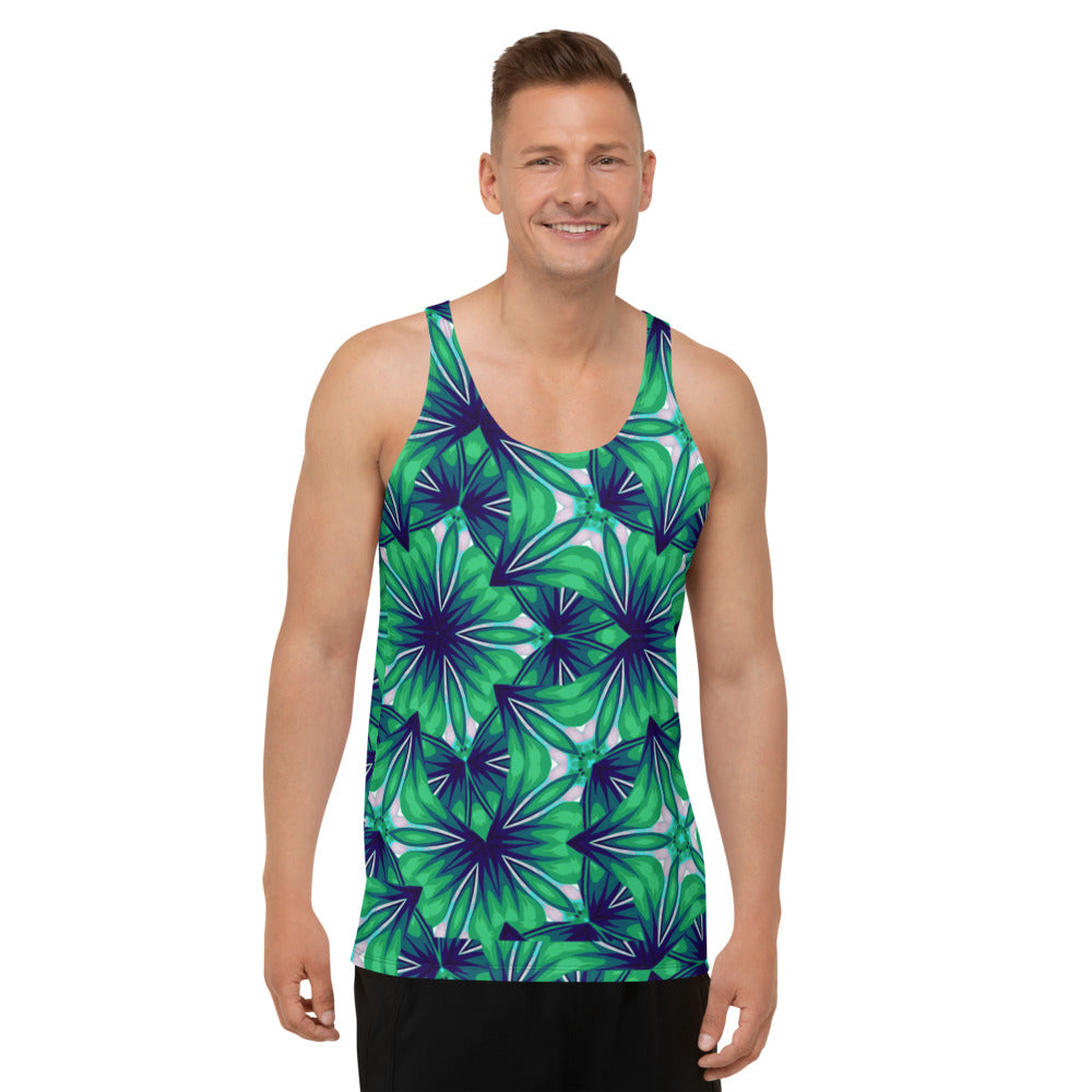 Green Floral Geometric Design Unisex Tank Top