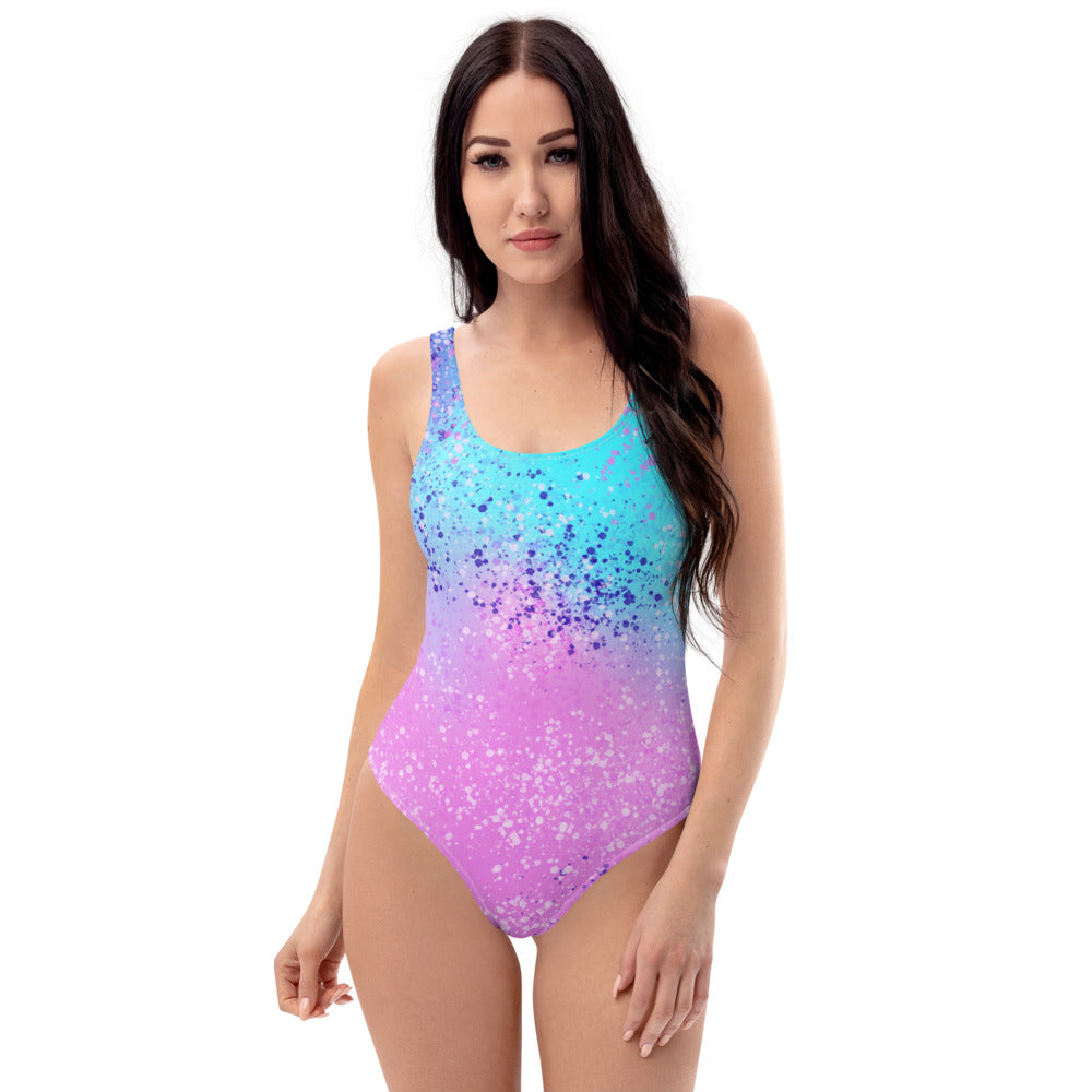 Multi Colored Confetti Paint Splatter One-Piece Swimsuit