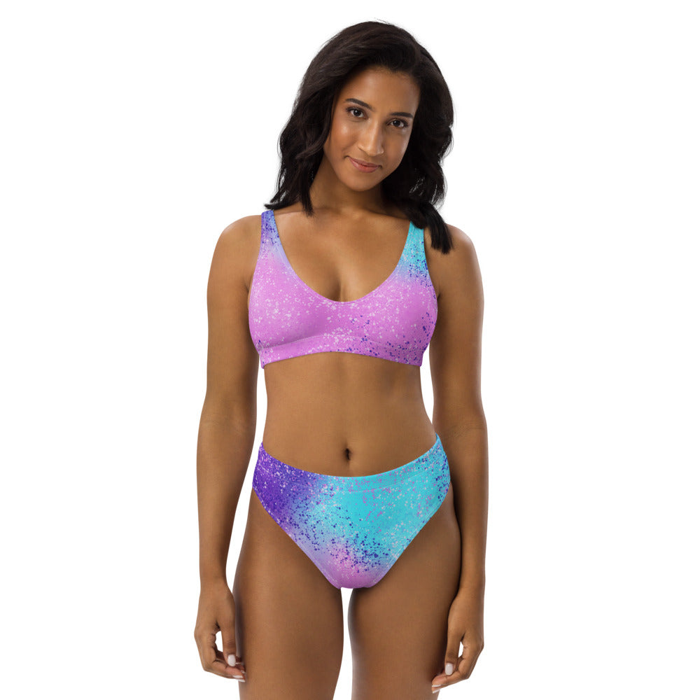 Multi Colored Confetti Paint Splatter Recycled high-waisted bikini