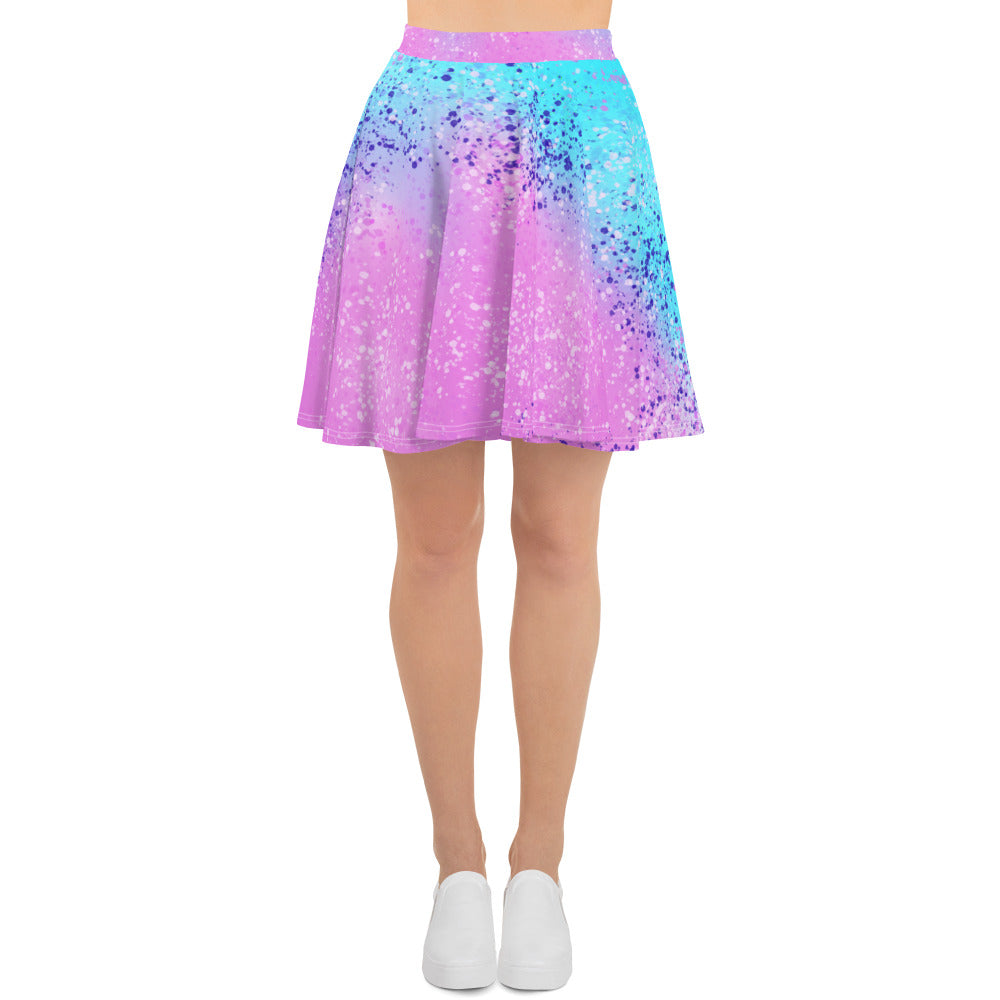 Multi Colored Confetti Paint Splatter Skater Skirt by Signature Outlet