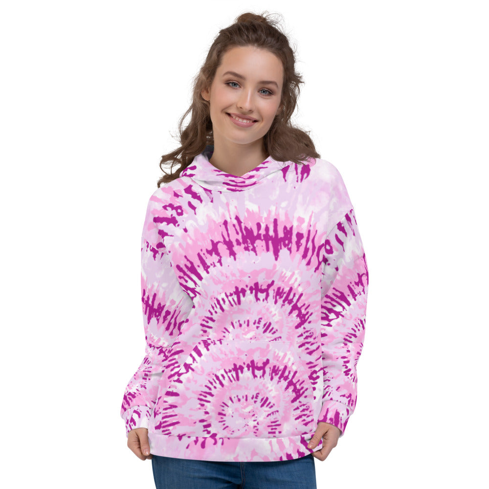 Pink Spiral Swirl Tie Dye Unisex Hoodie by Signature Outlet