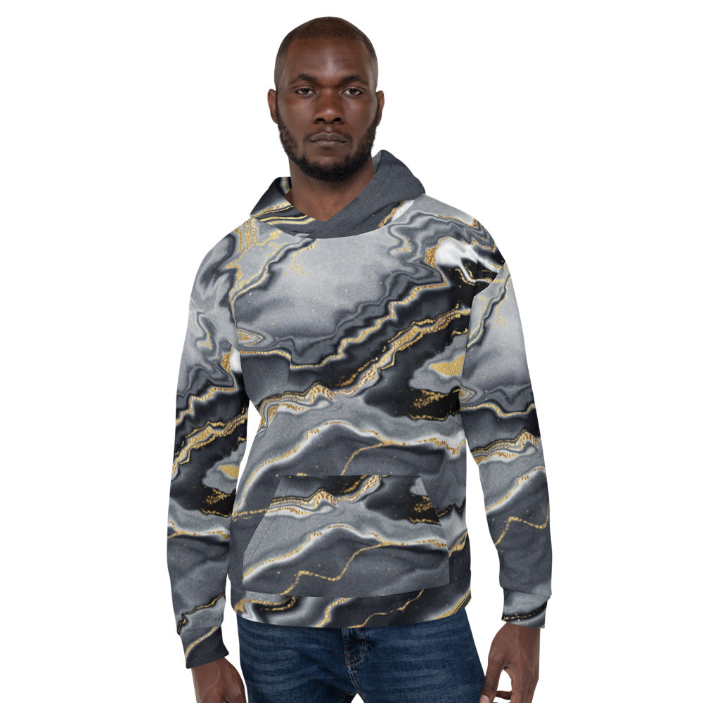 Black, Grey, and Gold Geode Inspired Unisex Hoodie by Signature Outlet