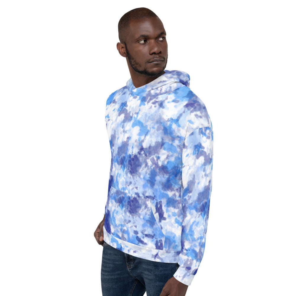 Blue Camo Splatter Tie Dye Unisex Hoodie by Signature Outlet