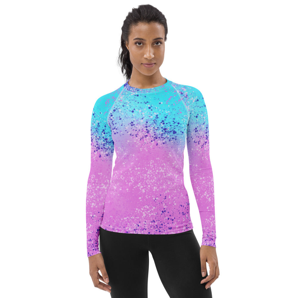 Multi Colored Confetti Paint Splatter Women's Rash Guard by Signature Outlet