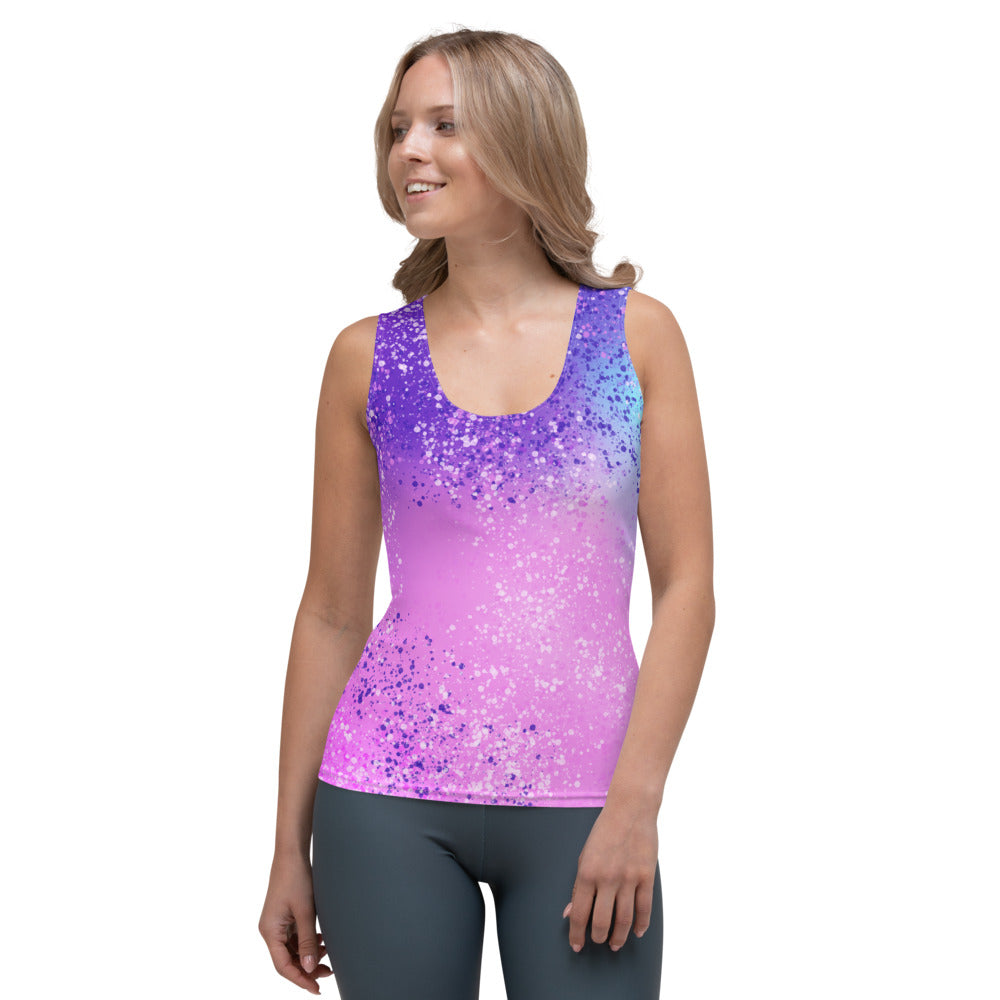 Multi Colored Confetti Paint Splatter Ladies Tank Top by Signature Outlet