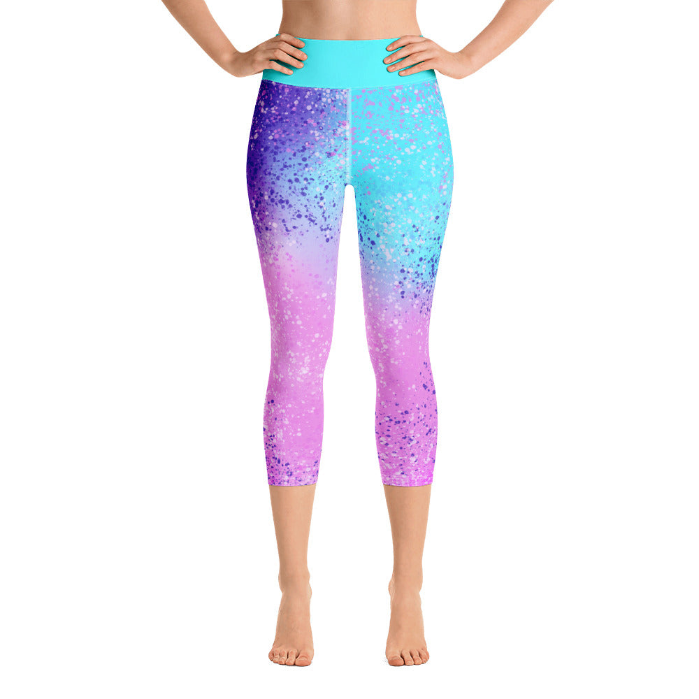 Multi Colored Confetti Splatter Yoga Capri Leggings